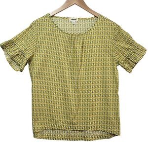 Goodthreads Womens Pineapple Print Ruffle Sleeve Cotton Blouse‎ Yellow M